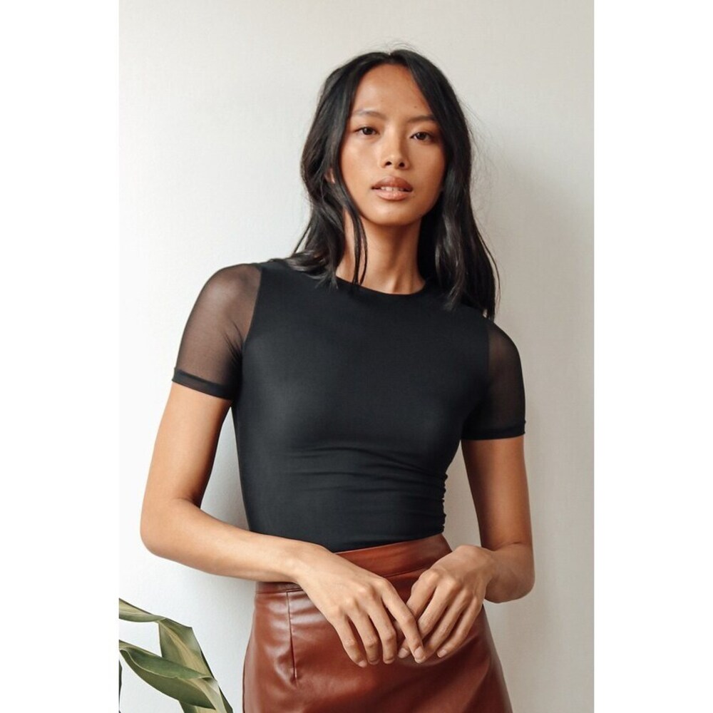 Lulus Mesh Well Together Black Mesh Short Sleeve Top - Size S